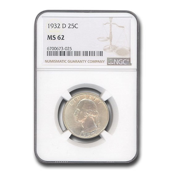 1932-D Washington Quarter MS-62 NGC 1932-D Washington Quarter MS-62 NGC